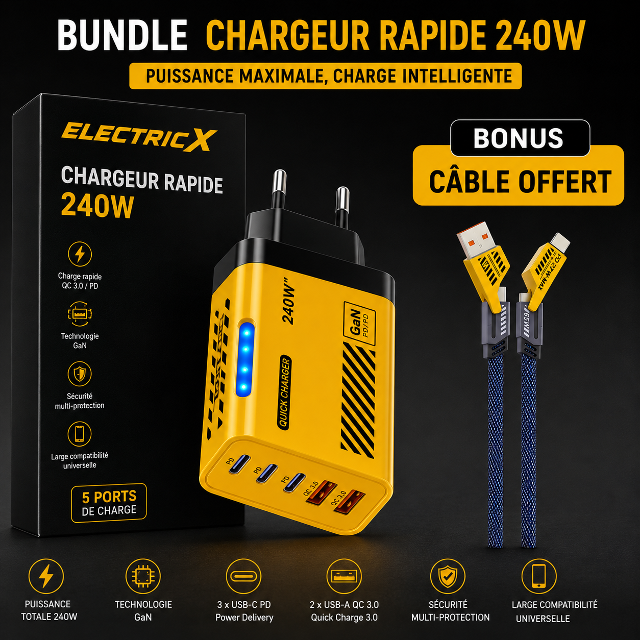 Chargeur Ultra rapide + câble offerte