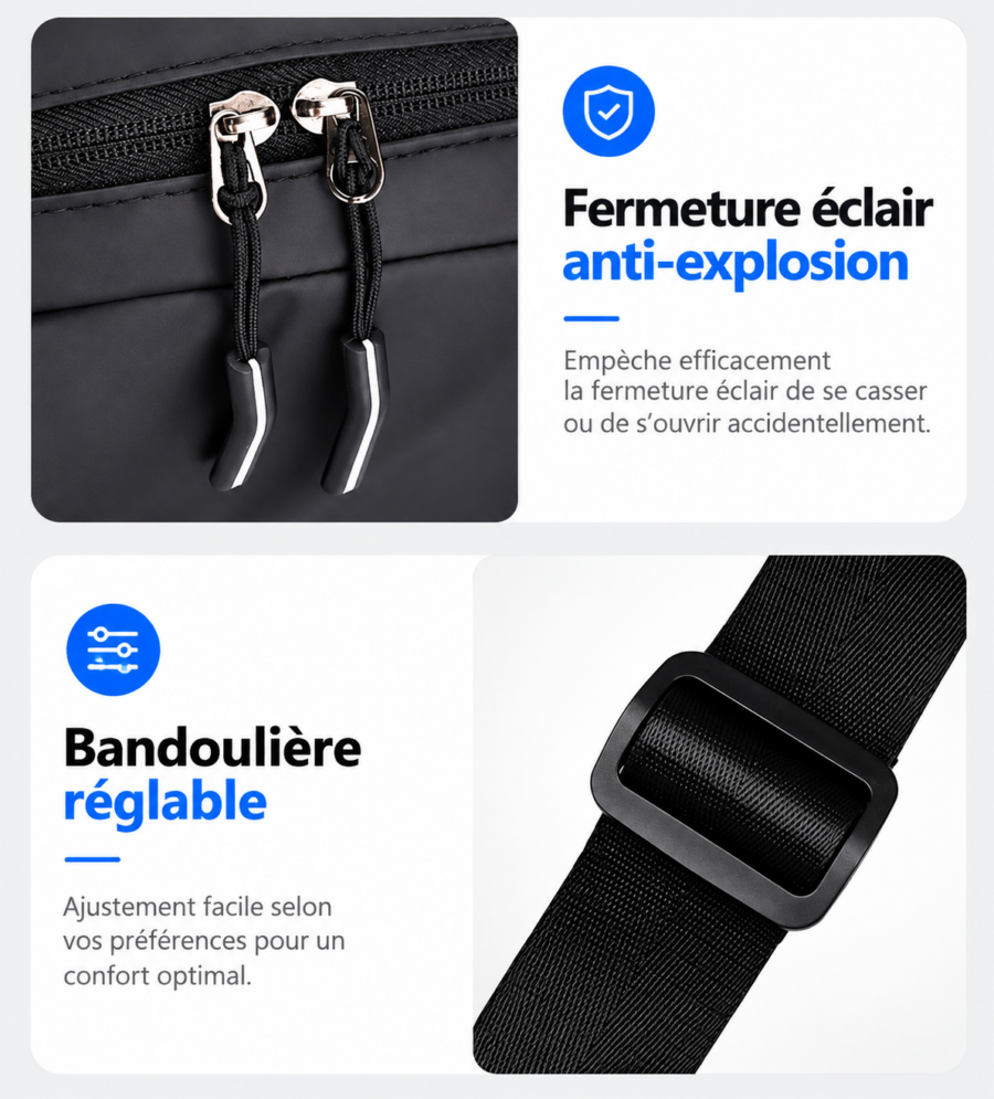 Sacoche Bandoulière Homme – Sac Multifonction Noir