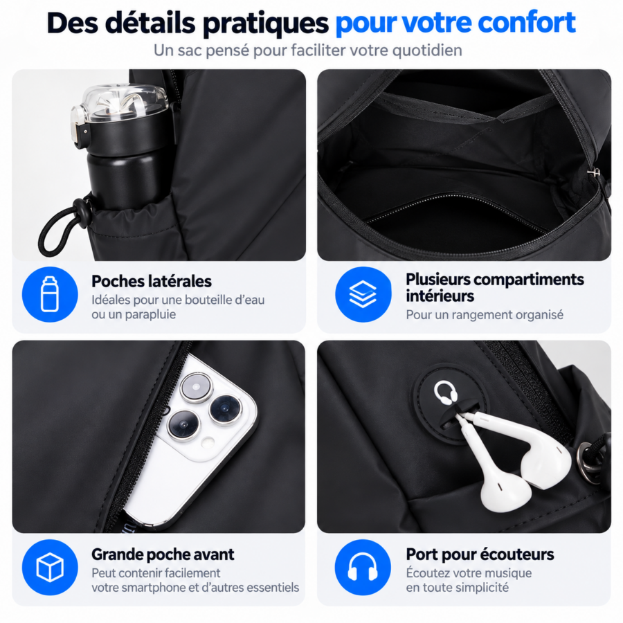 Sacoche Bandoulière Homme – Sac Multifonction Noir