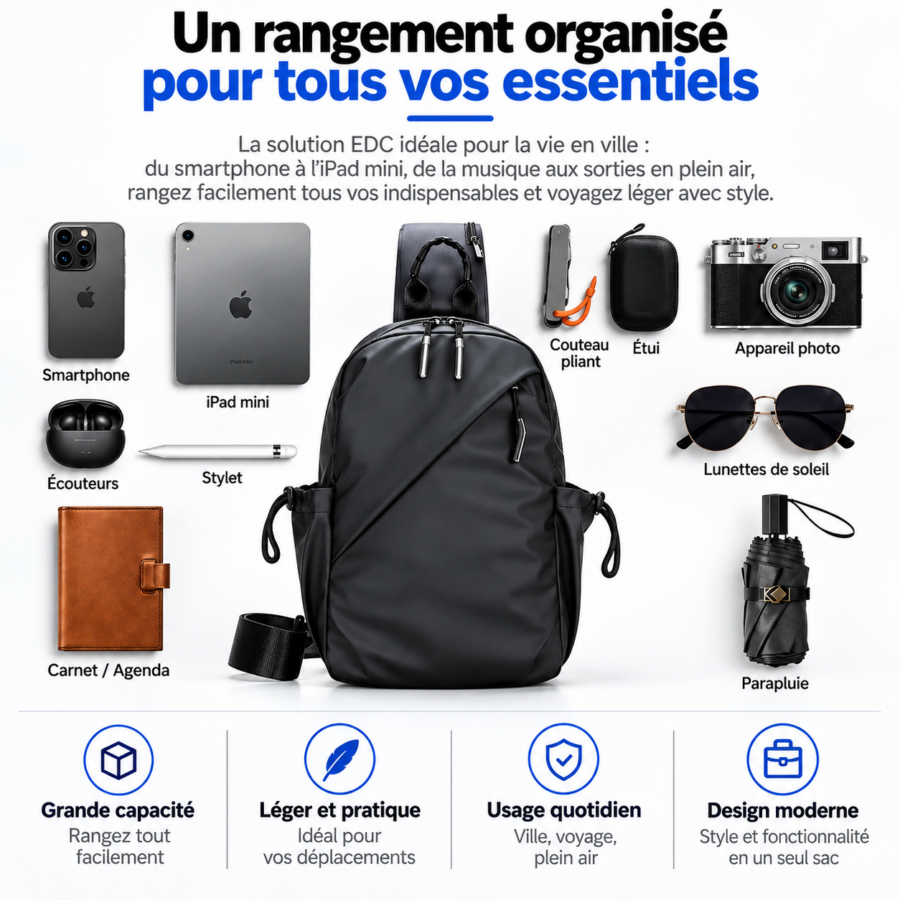 Sacoche Bandoulière Homme – Sac Multifonction Noir