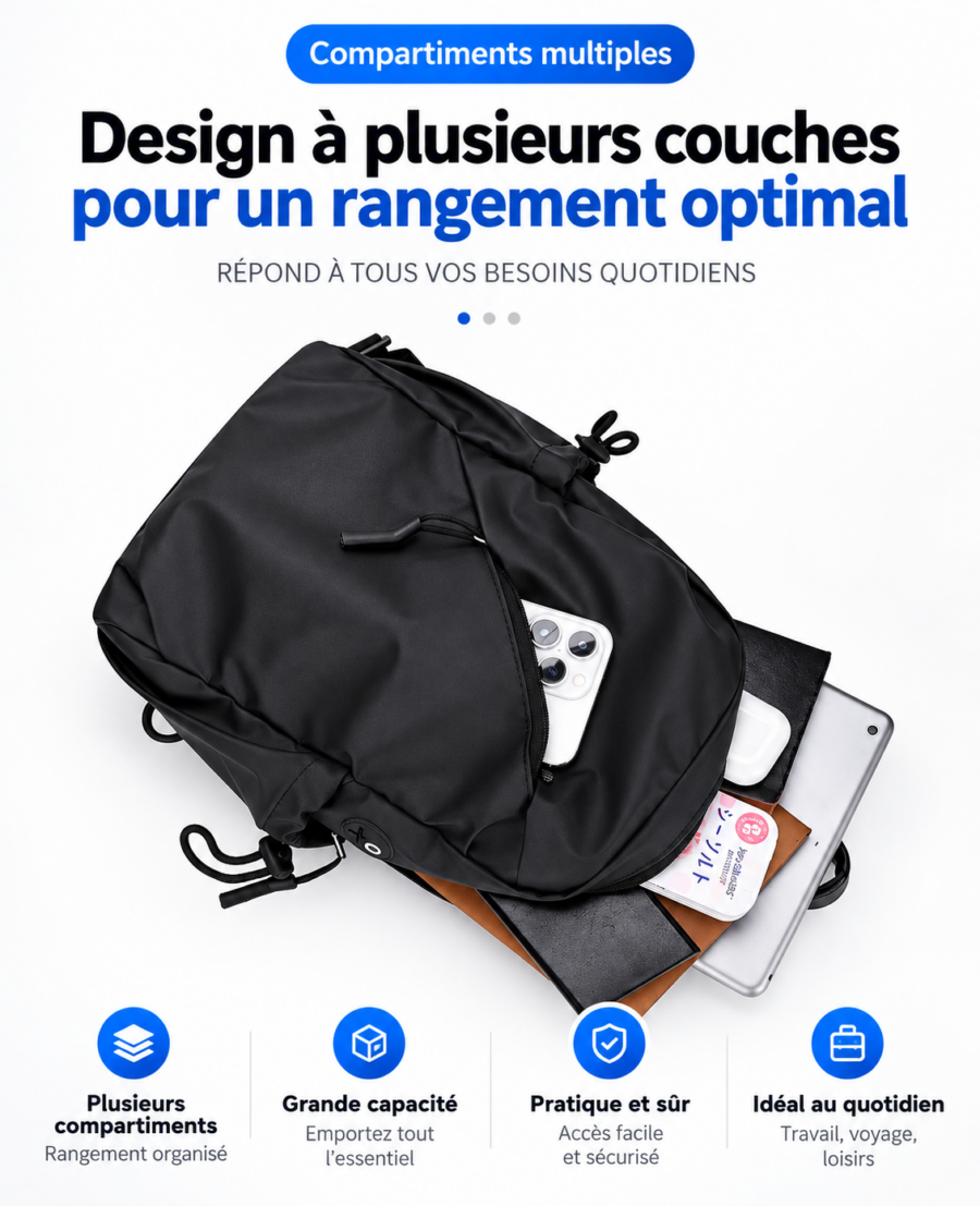Sacoche Bandoulière Homme – Sac Multifonction Noir